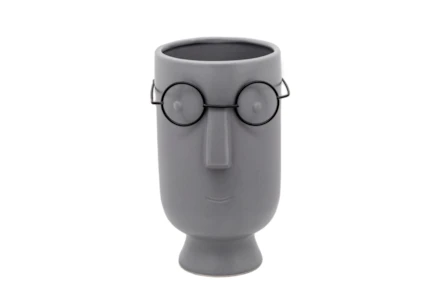 9 Inch Face With Glasses Planter Gray