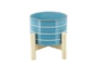 6 Inch Skyblue Striped Planter W/ Wood Stand - Signature