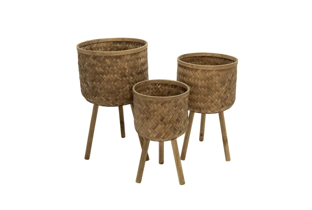 Set Of Three, Bamboo Planters 11/13/15 Inch Brown