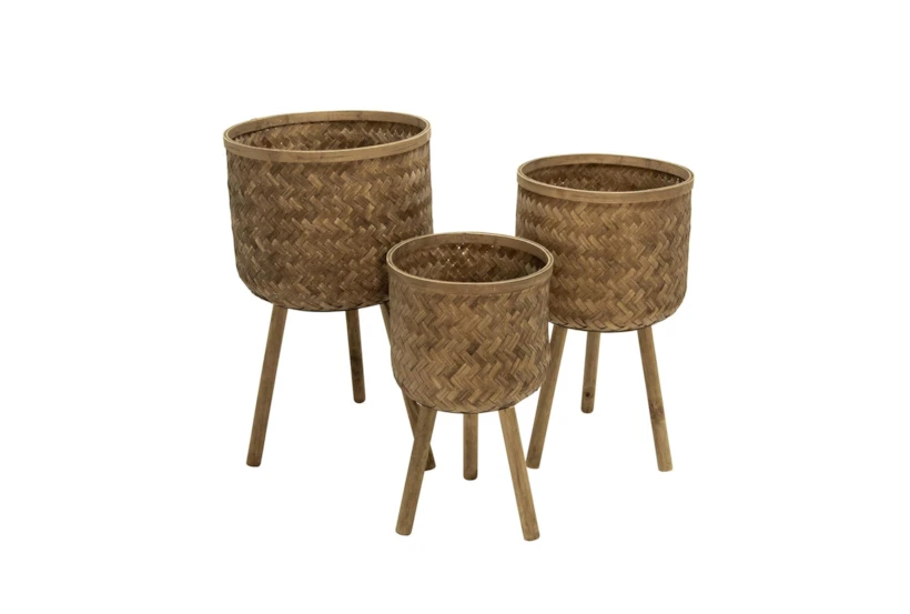 Set Of Three, Bamboo Planters 11/13/15 Inch Brown - 360