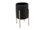 Black/Gold Set of Two Textured Planter on Metal Stand - Detail
