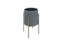Slate Blue/Gold Set Of Two Planters On Metal Stand  - Detail