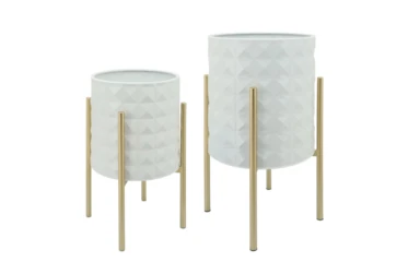 White S/2 Diamond Planters In Metal Stand
