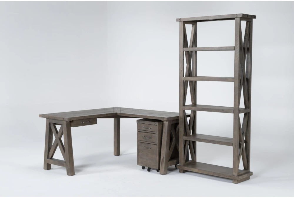 Jaxon Grey 3 Piece Office Set With Corner Desk, File Cabinet + Bookcase