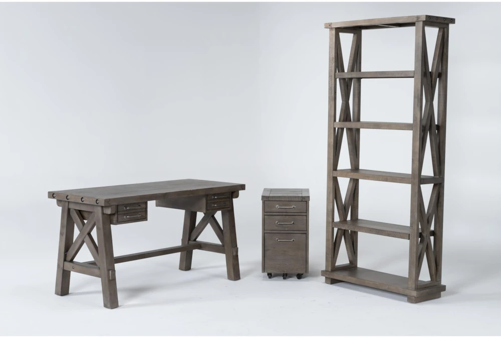 Jaxon Grey 3 Piece Office Set With  Desk, File Cabinet + Bookcase