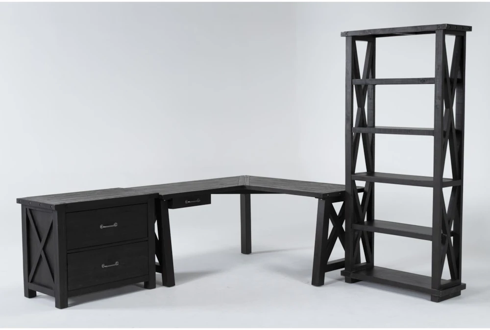 Jaxon 3 Piece Office Set With Corner Desk, Lateral File Cabinet + Bookcase