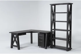 Jaxon 3 Piece Office Set With Corner Desk, Mobile File Cabinet + Bookcase