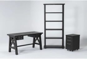 Jaxon 3 Piece Office Set With Desk, Mobile File Cabinet + Bookcase