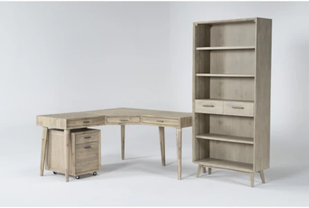 Allen 3 Piece Office Set With L-Shaped Desk, Mobile Filing Cabinet + 75" Bookcase