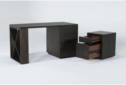 Pierce Espresso 2 Piece Office Set With 62" Pedestal Desk + Mobile Filing Cabinet - Side