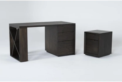 Pierce Espresso 2 Piece Office Set With 62" Pedestal Desk + Mobile Filing Cabinet - Signature