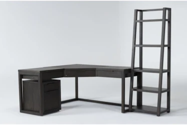 Pierce Espresso 3 Piece Office Set With Corner Desk, Mobile File Cabinet + Bookcase