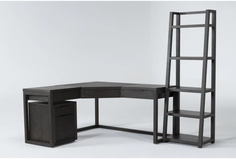 Pierce Espresso 3 Piece Office Set With L-Shaped Desk, Mobile Filing Cabinet + 72" Bookcase - 360
