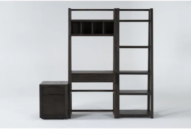 Pierce Espresso 3 Piece Office Set With Wall Desk, Mobilef Ile Cabinet + Bookcase