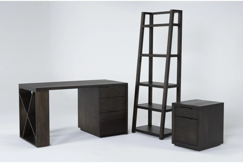 Pierce Espresso 3 Piece Office Set With Pedestal Desk, Mobile File Cabinet + Bookcase