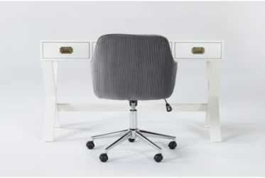 2 Piece Office Set With Adams White Desk + Robyn Grey Velvet Chair