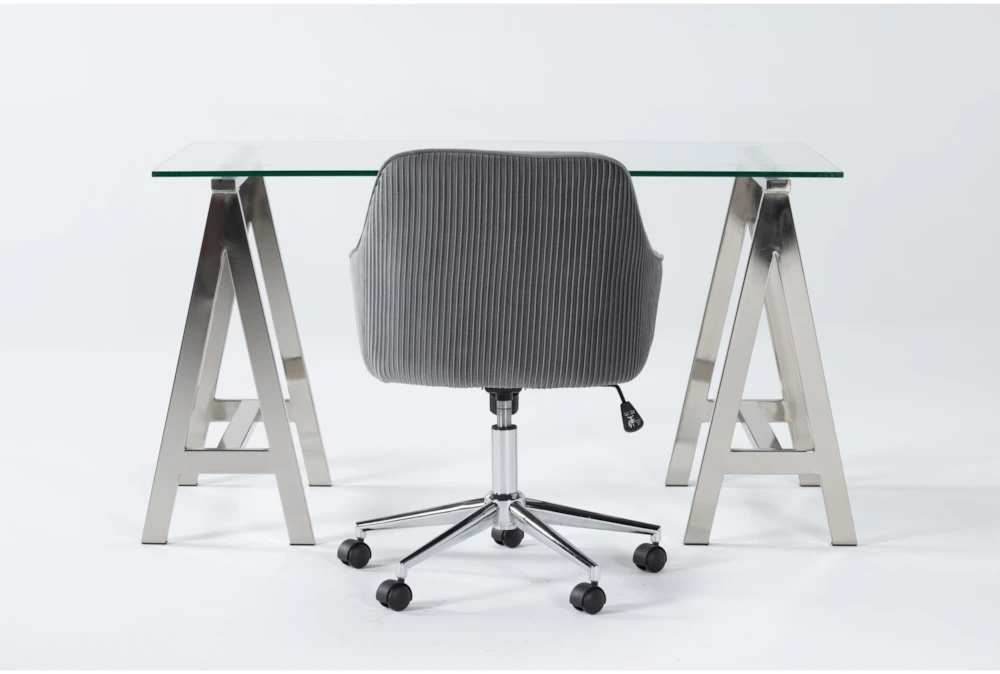 2 Piece Office Set With Anika Desk + Robyn Grey Velvet Office Chair