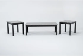 Thurner Black Faux Marble 3 Piece Coffee Table Set