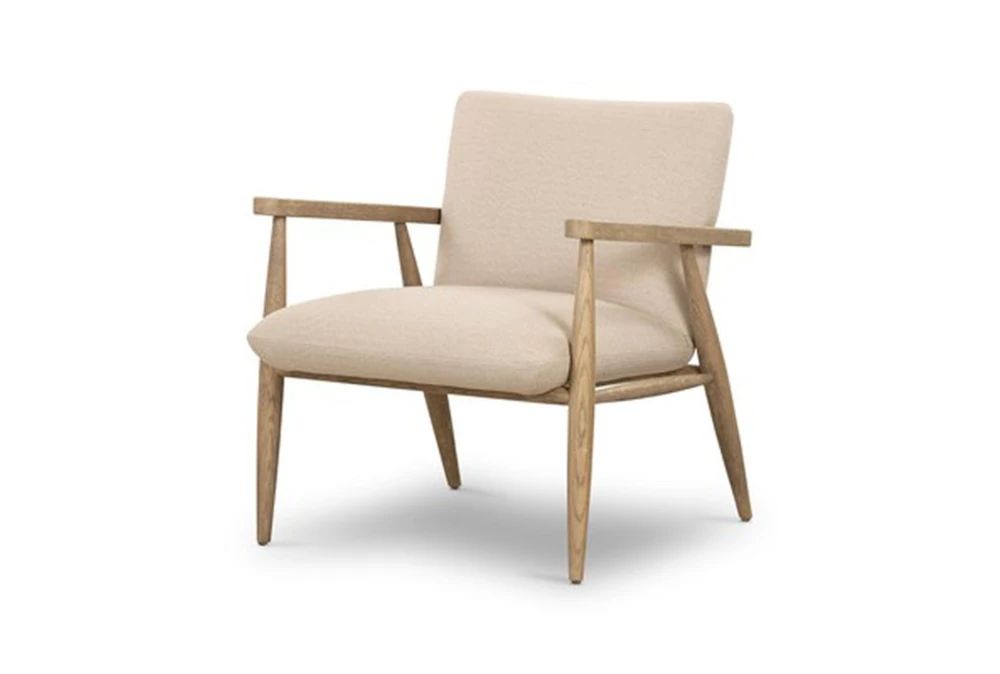 Oak Frame + Sand Fabric Accent Chair