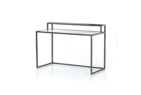 Hammered Iron Desk With Marble Top + Glass Shelf