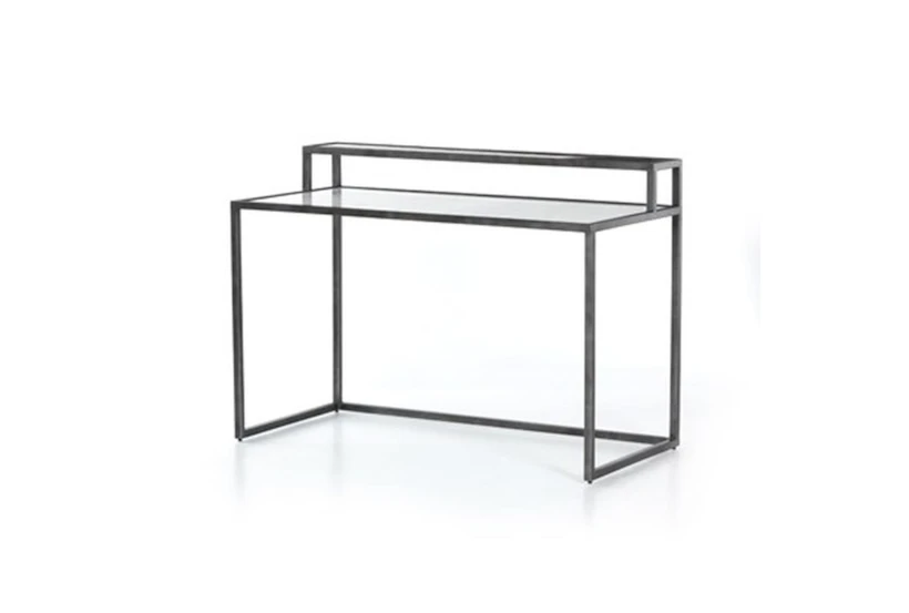 Hammered Iron Desk With Marble Top + Glass Shelf - 360