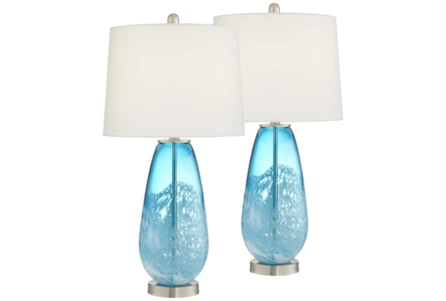 Blue Table Buffet Lamps To Light Up, Indigo Swirl Blue Art Glass Table Lamp