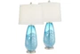 28 Inch Blue Ocean Glass Table Lamp Set Of 2 - Signature