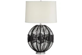 29 Inch Black String Woven Basket Sphere Table Lamp