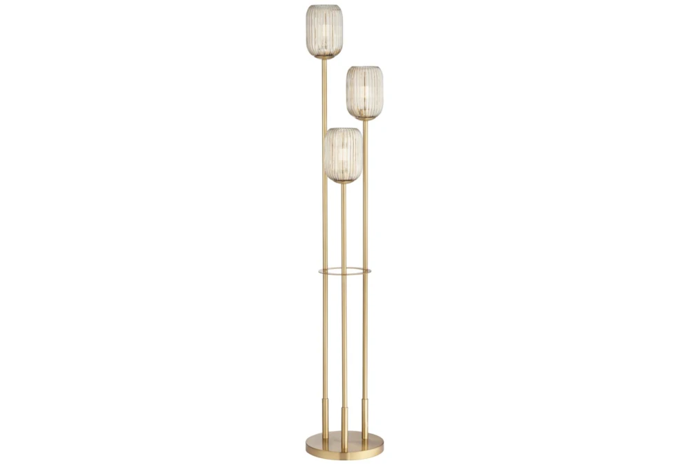 68 Inch Gold Three Light Floor Lamp, Gold Exposed Bulb Floor Lamps