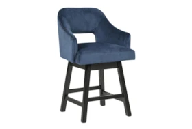 Remy Blue Upholstered Swivel 25 Inch Counter Stool Set Of 2