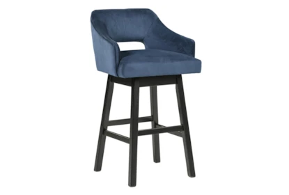 Remy Blue Upholstered Swivel 31 Inch, Padded Swivel Bar Stools No Back Cover