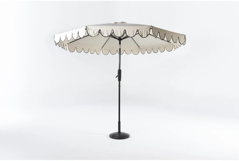 Outdoor Market Ivory Scallop Edge 9' Umbrella With Base - 360