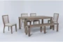 Luis Dining With Wood Back Chairs + Bench Set For 6 - Side