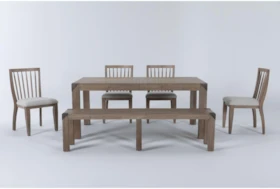 Luis Dining With Wood Back Chairs + Bench Set For 6