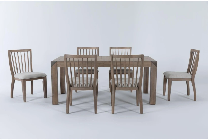 Luis 72-90" Extendable Dining With Wood Back Chair Set For 6 - 360