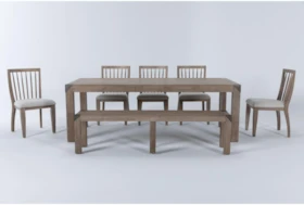 Luis Dining With Wood Back Chairs And Bench Set For 6