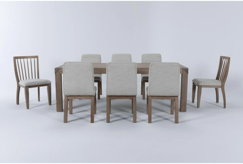 Luis 72-90" Extendable Dining With 6 Upholstered + 2 Wood Back Chair Set For 8