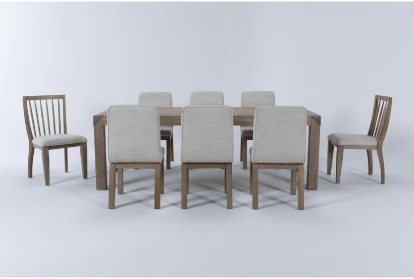 Luis 72-90" Extendable Dining With 6 Upholstered + 2 Wood Back Chair Set For 8 - 360