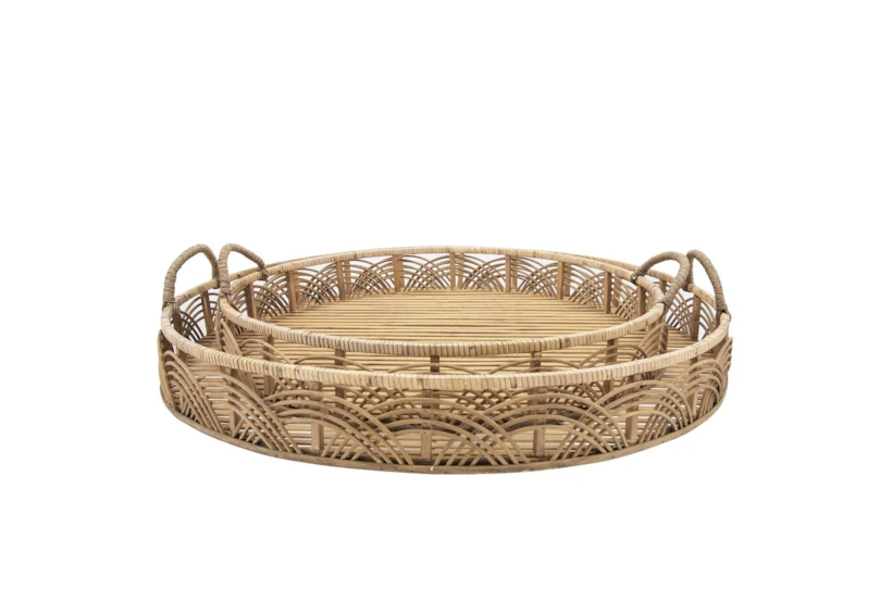 24 & 30" Natural Rattan Round Trays Set Of Two - 360