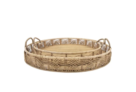 24 & 30" Natural Rattan Round Trays Set Of Two
