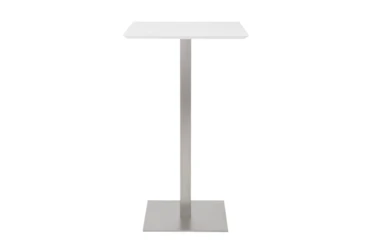 Rascoe Matte White 24 Inch Bar Table With Brushed Stainless Steel Base