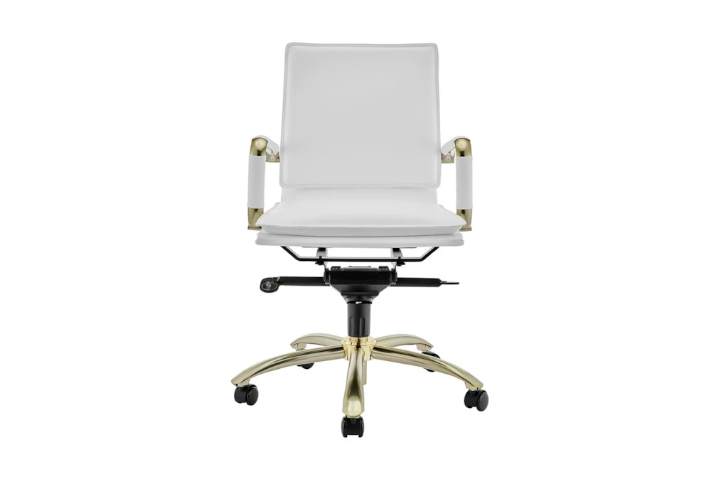 Skagen White Faux Leather And Matte Brushed Gold Low Back Desk Chair