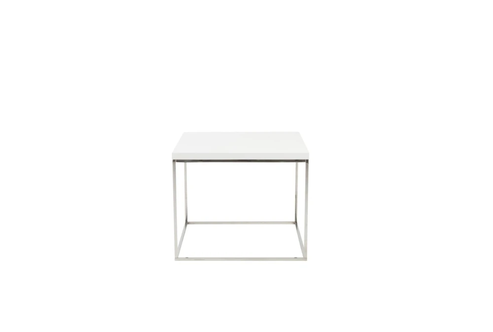 Riley White Square End Table With Polished Stainless Steel Base