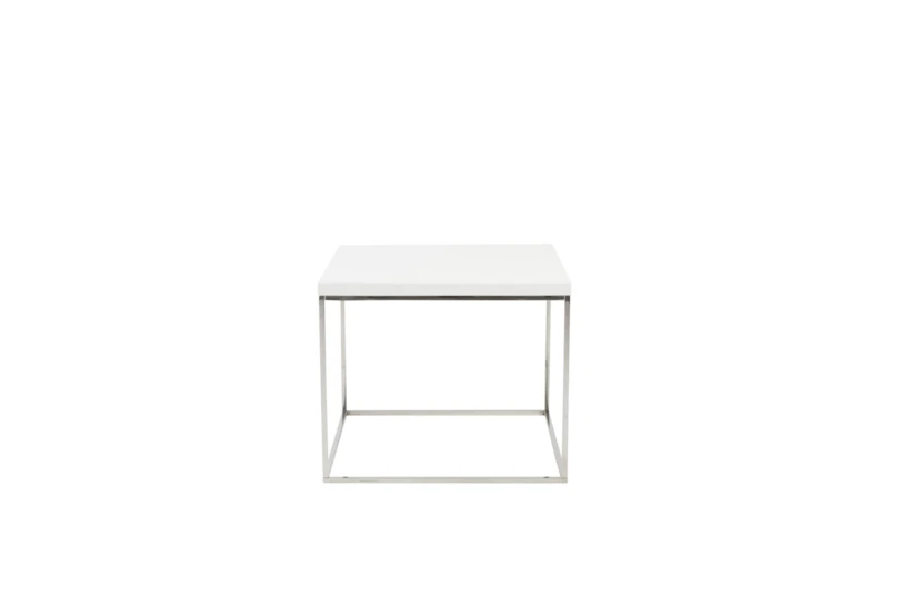 Riley White Square End Table With Polished Stainless Steel Base - 360