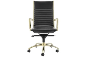 Copenhagen Black Faux Leather And Matte Brushed Gold High Back Desk Chair