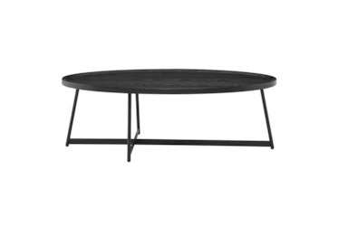 Weldon Black Ash 47 Inch Oval Coffee Table With Black Base