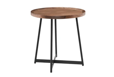 Weldon Walnut Round End Table With Black Base