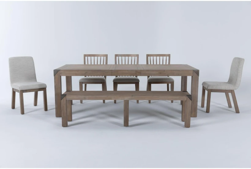 Luis Dining With Bench, Wood Back And Upholstered Chairs Set For 6 - 360