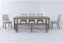 Luis 72-90" Extension Dining With Bench, 3 Wood Back + 2 Upholstered Chair Set For 8 - Signature