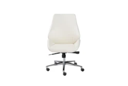 Viborg White Faux Leather And Chrome Low Back Armless Desk Chair